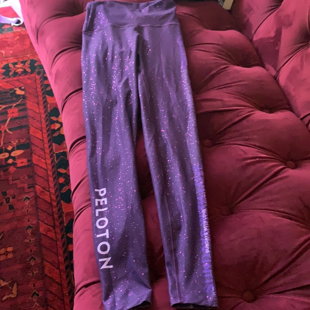 Peloton reversible purple leopard sparkle leggings